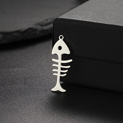 Нержавеющая Сталь Цвет Подвески из нержавеющей стали, не тускнеющие, лазерная резка, очарование рыбьей кости, цвет нержавеющей стали, 25x10 мм