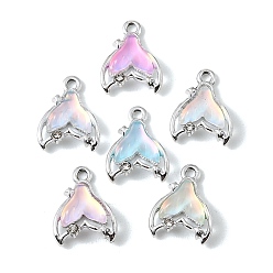 Platine Pendentifs en verre d'alliage de placage uv, breloque queue de poisson sirène, avec strass, facette, couleur mixte, platine, 18x14x4mm, Trou: 1.8mm
