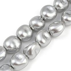 Серебро Гальванические стеклянные бусины, имитации жемчуга, самородки, серебряные, 11~12x11~12x9~10 мм, отверстие : 1.2 мм, около 36 шт / нитка, 15.94'' (40.5 см)