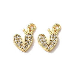Real 18K Gold Plated Brass Micro Pave Cubic Zirconia Pendants, Heart, Real 18K Gold Plated, 11.5x9.5x2mm, Hole: 1.2mm