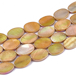 (932FM) Темно-синий аква-матовый с подкладкой Пресноводных оболочки бисер нитей, AB цвет, окрашенные, овальные, темно-золотистые, 13~15x10~11x2~3 мм, отверстие : 1 мм, около 26~28 шт / нитка, 15.5 дюйм