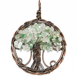 Зеленый Авантюрин Естественный зеленый авантюрин большие кулоны, медная проволока, обернутая в плоском виде, с подвесками в виде деревьев, 50 мм