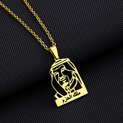 Human Этнический стиль 304 Арабские мужские подвески из нержавеющей стали с лазерной резкой для женщин и мужчин, золотые, человек, 19.69 дюйм (50 см), Кулон : 27x20 мм