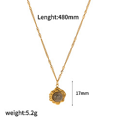 Лабрадорита Подвеска в виде цветка из натурального лабрадорита 304 цепочка из нержавеющей стали для женщин, реальный 18 k позолоченный, 18.90 дюйм (48 см), Кулон : длиной 17 мм 