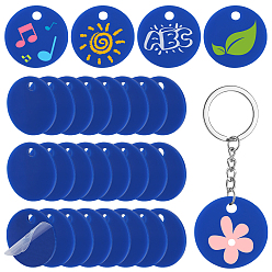 Синий Непрозрачные акриловые подвески, плоский круглый шарм, синие, 30x2 мм, отверстие : 4 мм