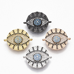 (52) Непрозрачная лаванда Соединители из латуни с микропаве и кубическим цирконием, плоские круглые с сглаза, красочный, разноцветные, 18x22.5x3.5 мм, отверстие : 1.2 мм