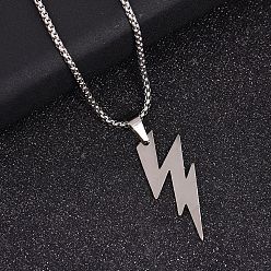 Lightning Bolt 201 подвесные из нержавеющей стали ожерелья, цвет нержавеющей стали, не тускнеет, удар молнии, 23.70 дюйм (60.2 см), Кулон : 49x19 мм