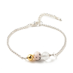 Jade Natural Gemstone Links Bracelets, with 304 Stainless Steel Findings & Brass Extender, 18x0.2cm