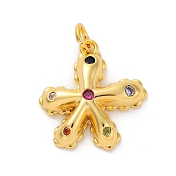 Разноцветный Латунные микро проложить кубического циркония подвески, долговечный, без свинца и без кадмия, золотые, звезда, красочный, 19x17.5x4 мм, отверстие : 3 мм