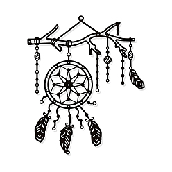 Перо Железные настенные художественные украшения, для парадного крыльца, гостинная, кухня, матовый стиль, тканая сеть / паутина с пером, 294x249x1 мм