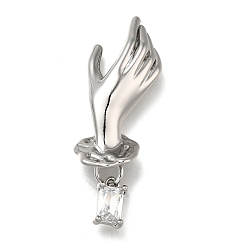 Платина Латунные микро проложить кубического циркония подвески, без кадмия, без никеля и без свинца, руки с прямоугольником, платина, 37.5 мм, отверстие : 1.6 мм