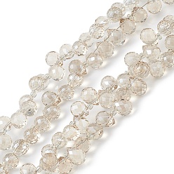 Светло-коричневый Прозрачные стеклянные бусины гальваническим пряди, граненые, каплевидная капля с просверленным верхом, гальваническое покрытие, загар, 10x7.5 мм, отверстие : 0.8~1 мм, около 90~93 шт / нитка, 19.69~20.47 (50~52 см)