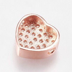 Rose Gold Brass Micro Pave Cubic Zirconia Beads, Heart, Clear, Rose Gold, 9x9.5x4mm, Hole: 1.2mm