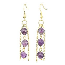 Amethyst Natural Amethyst Dangle Earrings, with Brass Cable Chains and 304 Stainless Steel Earring Hooks, Round, 60x7.5mm