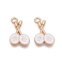 Белый Подвески из эмали и сплава, без свинца и без кадмия, бадминтонная ракетка брелок, золотые, белые, 18x12x2 мм, отверстие : 1.8 мм