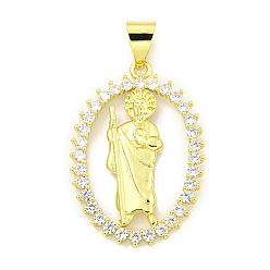 Плоский Круглый Покрытие стойки латунь микропаве прозрачные подвески из кубического циркония, без кадмия и без свинца, реальный 18 k позолоченный, плоско-круглые, 40x27x3 мм, отверстие : 8.9 мм