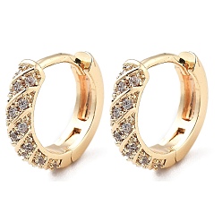 Золотой Женские серьги-кольца из латуни с микропаве и прозрачными циркониями, цепочка-оберег, золотые, 11.5x3