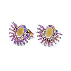 Rainbow Color Ионное покрытие (ip) 304 серьги-гвоздики из нержавеющей стали, серьги настройки, солнце, Радуга цветов, лоток : 6x4.5 мм, 12.5x15 мм, штифты : 0.8 мм