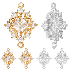 Золотой & Серебряный 8шт. 2 стили латунные прозрачные кубические цирконии ромбовидные звенья соединительные подвески, для изготовления ювелирных изделий, золотой и серебряный, 18.5x13.5x3 мм, отверстие : 1 мм, 4 шт / стиль