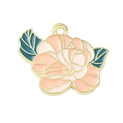 Персиковый Слойка Подвески из эмали и сплава, цветок, розовые, 20x24x1.5 мм, отверстие : 1.8 мм