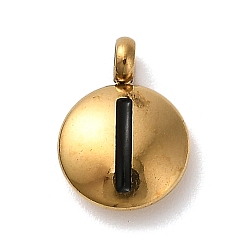 Letter I 304 подвески из нержавеющей стали с черной эмалью, золотые, плоский круглый с подвеской в виде буквы, Буква "i", 11x8x2.5 мм, отверстие : 1.8 мм