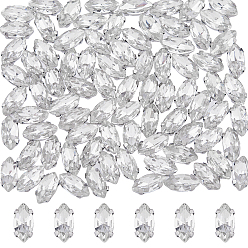 Прозрачный 200шт. конский глаз пришитый страз, многожильных ссылки, стекло горный хрусталь, с латунными зубцами в платиновых тонах, аксессуары для одежды, граненые, кристалл, 10x5x4 мм, отверстие : 0.8~1 мм