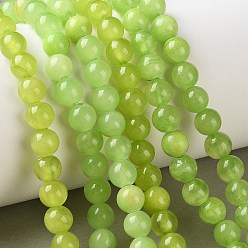 Green Yellow Natural Green Jade Beads Strands, Dyed, Smooth Round, Green Yellow, 6mm, Hole: 1mm, about 64pcs/strand, 15.75''(40cm)
