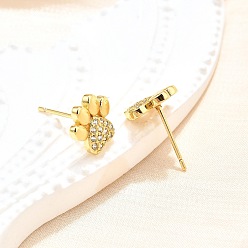 Настоящее золото 18K Серьги-гвоздики с прозрачным кубическим цирконием и принтом собачьих когтей, стеллаж для латунных украшений для женщин, без кадмия и без свинца, реальный 18 k позолоченный, 9.5x10 мм, штифты : 0.7 мм