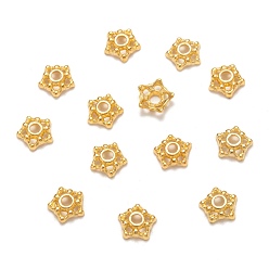 Golden Tibetan Style Alloy Bead Caps, 5-Petal, Golden, Cadmium Free & Lead Free, 7.5x3mm, Hole: 2mm