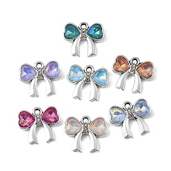 Platine Pendentifs en verre d'alliage de placage uv, breloque nœud papillon en forme de cœur, avec strass, facette, couleur mixte, platine, 15x17x4mm, Trou: 1.6mm