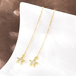 Морская звезда Латунная прозрачная нить для серёжек с кубическим цирконием, стойки покрытие, долговечный, без свинца и без кадмия, золотые, морская звезда, 61.5x9.5 мм