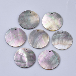 Colorful Black Lip Shell Pendants, Flat Round, Gainsboro, 25x1~2mm, Hole: 1.6mm