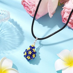 Синий Ожерелья с подвеской в форме капли из стеклянных бус, ожерелья из черного воскового шнура для женщин, синие, 17.68 дюйм (44.9 см)