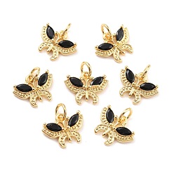Черный Настоящие 18 k позолоченные латунные подвески из микропаве из циркония, без кадмия, без никеля и без свинца, бабочка, чёрные, 10.5x13.5x2.5 мм, Перейти кольцо: 5x1 мм, внутренний диаметр: 3.5 мм