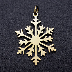 Golden 201 Stainless Steel Pendants, with Unsoldered Jump Rings, Christmas Snowflake, Golden, 26.5x19x1mm, Hole: 3mm, Jump Ring: 5x0.8mm