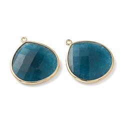 Нефрит Природного нефрита подвески, с золотым латунным краем, граненые, окрашенные, слеза, 28~29.5x24~26x6~7 мм, отверстие : 1.8 мм