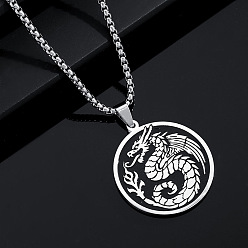 Дракон Хип-хоп стиль, тема животных 304 ожерелья с подвесками из нержавеющей стали, цвет нержавеющей стали, не тускнеет, дракон, 23.62 дюйм (60 см), Кулон : 38x35 мм