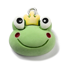 Лягушка Непрозрачные подвески смолы, Подвески в виде животных с железными петлями с платиновым покрытием, лягушка, 21x18.5x8 мм, отверстие : 2 мм