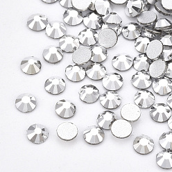 Jet Metallic Silver Glass Flat Back Rhinestone Cabochons, Back Plated, Faceted Half Round, Jet Metallic Silver, SS20, 4.6~4.8x2mm, about 1440pcs/bag