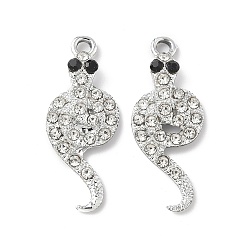 Платина Подвески из сплава , со стразами, змея, платина, 28x11x3.5 мм, отверстие : 1.8 мм