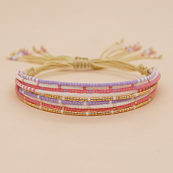 Лиловый Богемные цилиндрические стеклянные браслеты из бисера, многорядные плетеные браслеты из бисера, регулируемые плетеные браслеты из волоконного шнура для женщин, сирень, 7.87 дюйм (20 см)