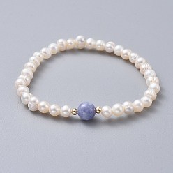 Кварц Натяжные браслеты из натурального пресноводного жемчуга, с натуральными кварцевыми (окрашенными) бусинами и латунными бусинами, 2 дюйм (5.1 см)