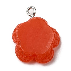 Red Opaque Resin Pendants, Flower Charms with Platinum Plated Iron Loops, Red, 20x18x6mm, Hole: 2mm