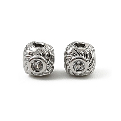 Платинированный Латунные прозрачные бусины из кубического циркония, текстурированный куб, Реальная платина, 4.5x4.5x4 мм, отверстие : 1.4 мм