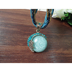 Бледно-бирюзовый Ретро-богемный стиль сплав горный хрусталь смола стекло крылья плоские круглые подвески ожерелья, матч свитер, бледные бирюзовая, 18.11 дюйм (46 см)