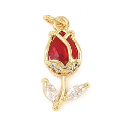 Красный Латунные микропаве прозрачные подвески с фианитом, , долговечный, стойки покрытие, без свинца и без кадмия, золотые, красные, 20x9.5x5 мм, Перейти кольцо: 5x1 мм, внутренний диаметр: 3 мм