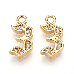 Настоящее золото 18K Латунные микро проложить кубического циркония прелести, число 3, реальный 18 k позолоченный, 13~14x4.5~8x2 мм, отверстие : 1.5 мм
