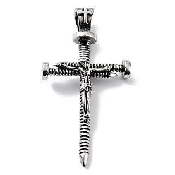 Античное Серебро Тибетский сплав стиля большие кулоны, крест прелести, античное серебро, 66.5x34x10 мм, отверстие : 9.5x7 мм