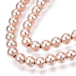 Rose Gold Plated Electroplate Non-magnetic Synthetic Hematite Beads Strands, Grade AAA, Long-Lasting Plated, Round, Rose Gold Plated, 4mm, Hole: 1mm, about 105pcs/strand, 15.7 inch(40cm)