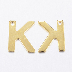 Letter K 304 Stainless Steel Charms, Letter, Initial Charms, Real 18k Gold Plated, Letter.K, 11x6~12x0.8mm, Hole: 1mm